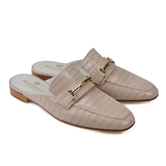 Bruno Magli Mark Flat Loafer Mule - Sand Croc-Print Leather Sz 38.5 NWOT - Picture 2 of 12